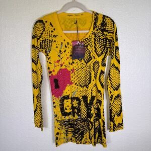 Christian Audigier Y2K Shirt Womens Small Crystal Rock Snake Locket Tunic Top